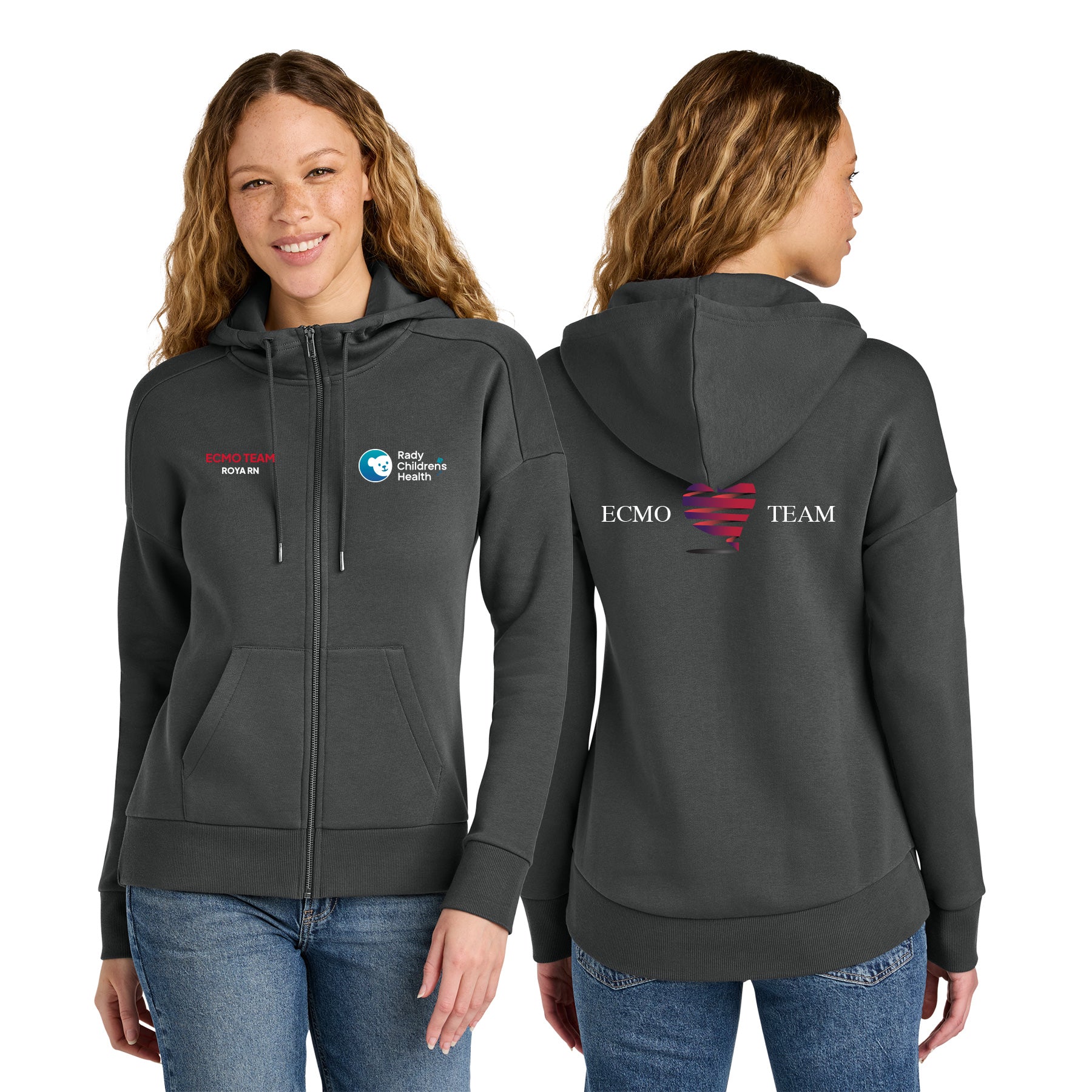 ECMO TEAM Women's Fleece Drop Shoulder Full-Zip Hoodie