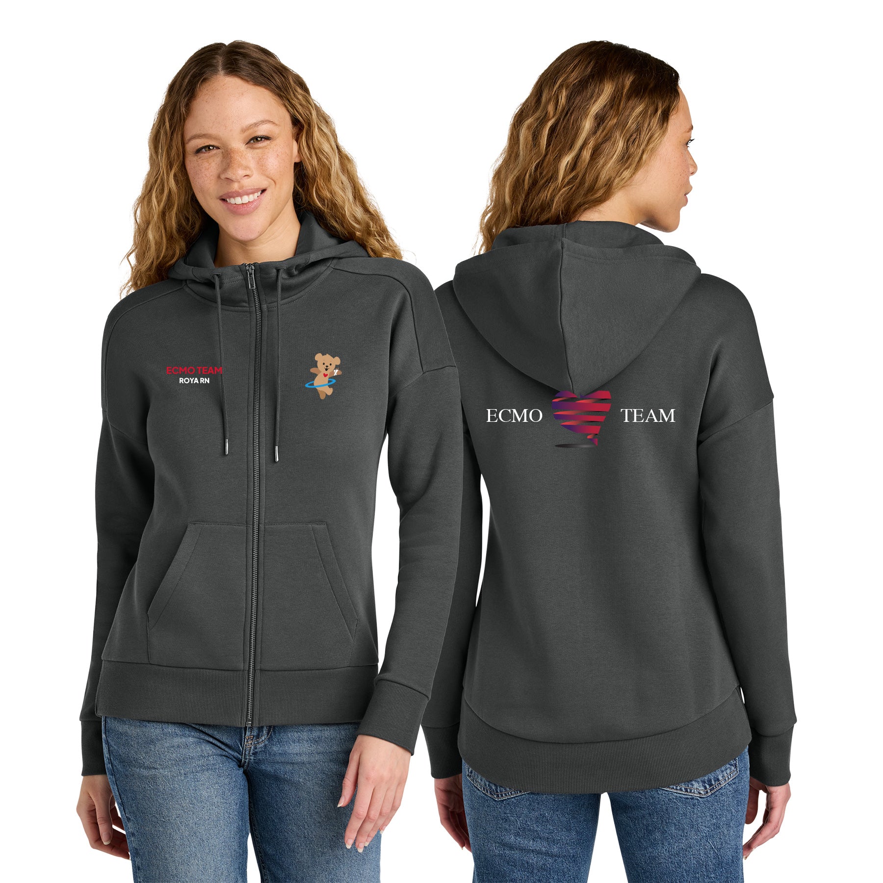 ECMO TEAM Women's Fleece Drop Shoulder Full-Zip Hoodie