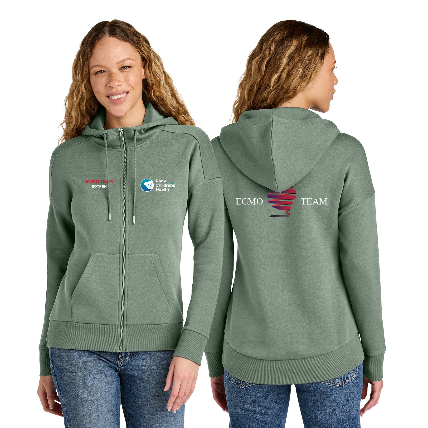 ECMO TEAM Women's Fleece Drop Shoulder Full-Zip Hoodie