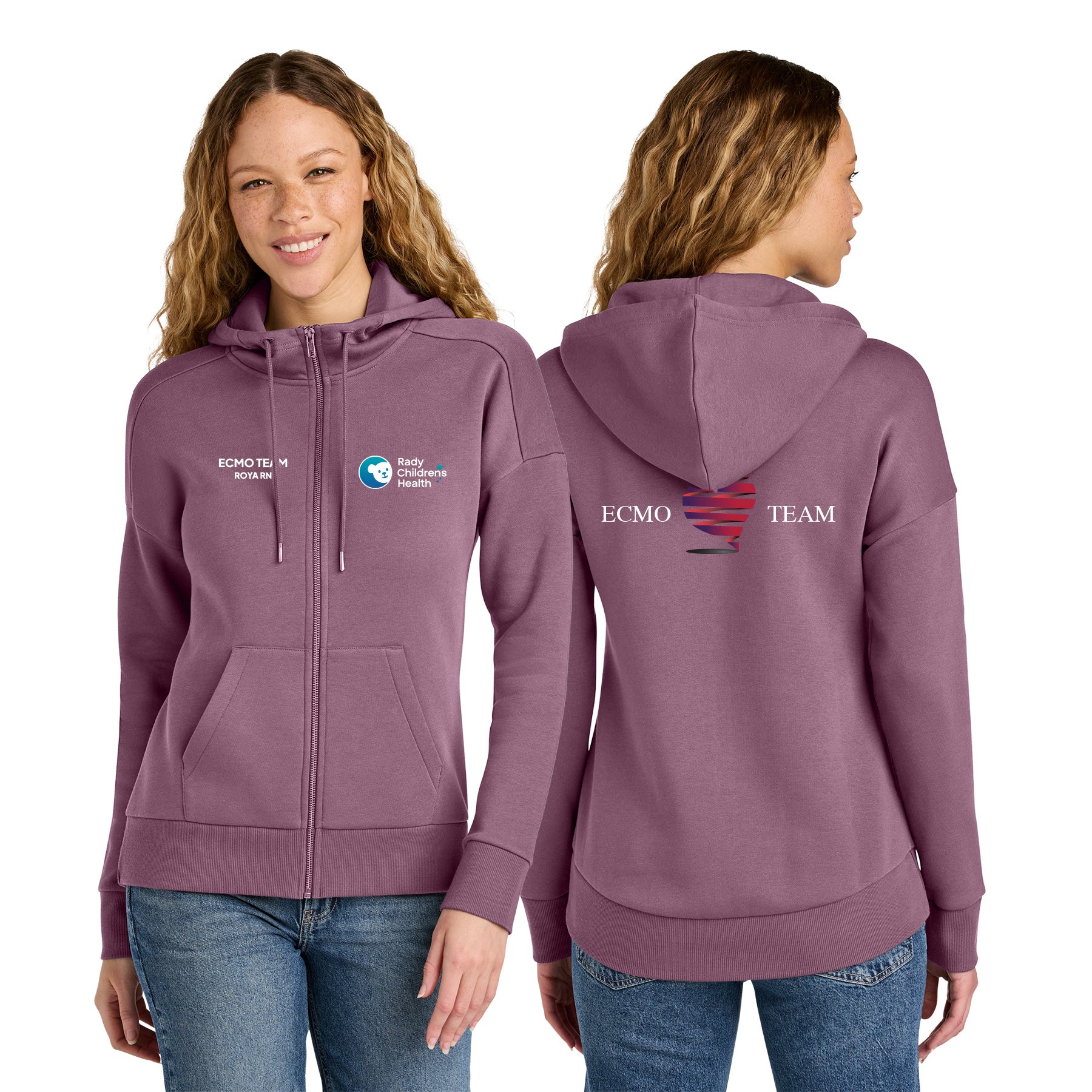 ECMO TEAM Women's Fleece Drop Shoulder Full-Zip Hoodie
