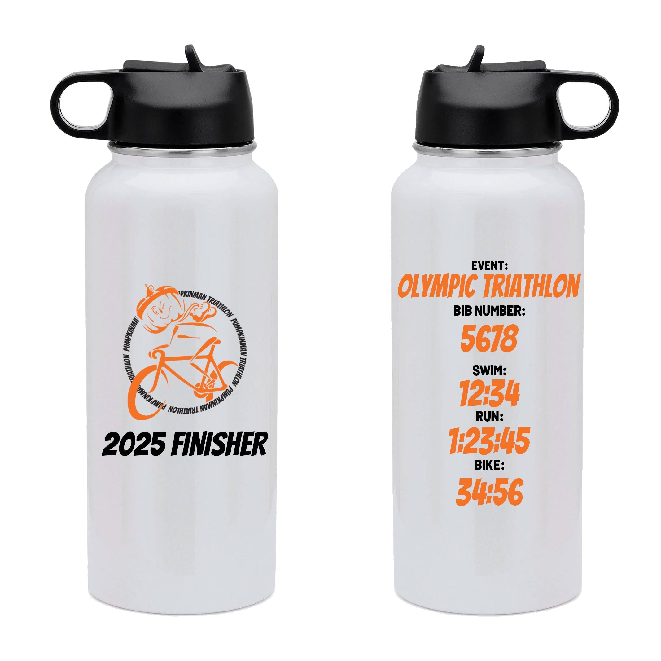 PUMPKINMAN TRIATHLON BIB EVENT AND TIME FINISHER 32OZ HYDRO WATER BOTTLE