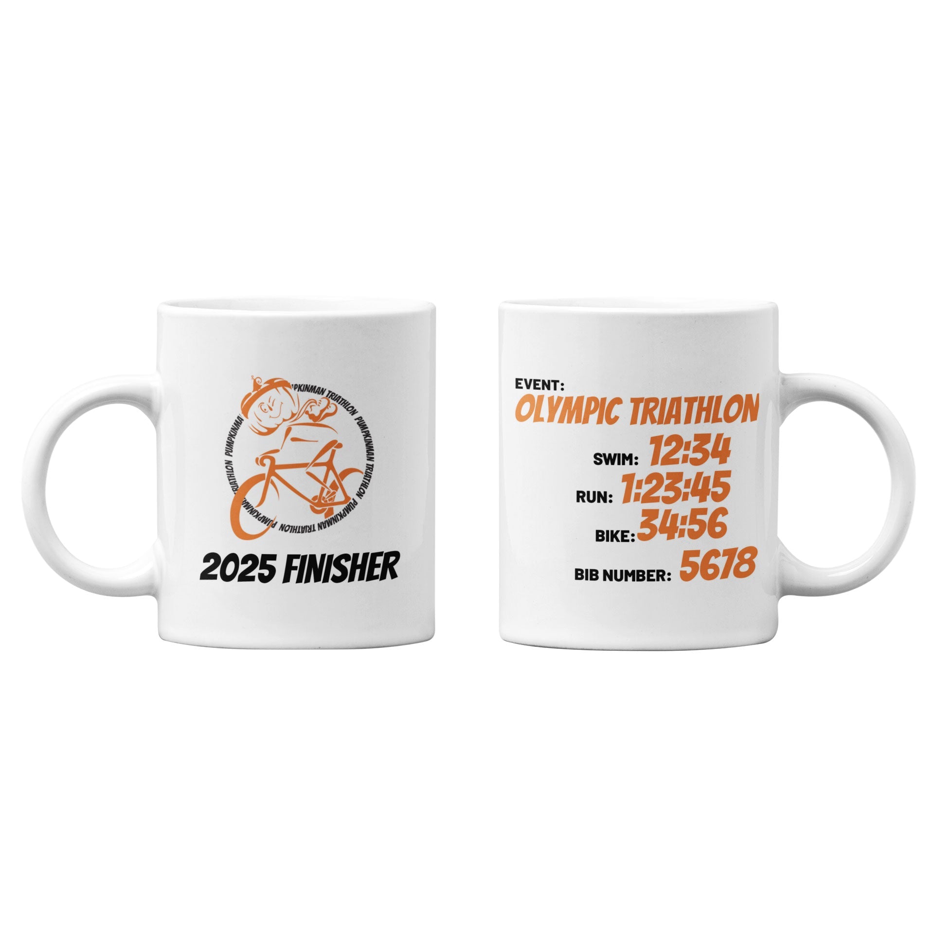 PUMPKINMAN TRIATHLON BIB EVENT AND TIME FINISHER 11OZ MUG