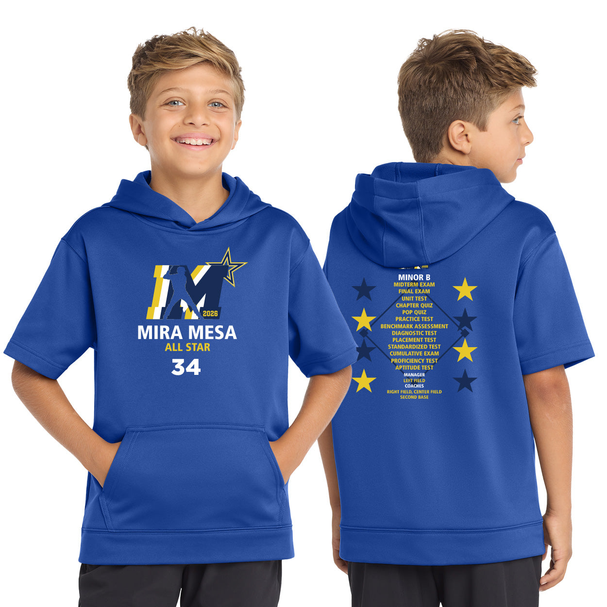 MMLL 26 ALL-STARS LOGO YOUTH PERFORMANCE FLEECE SHORT SLEEVE HOODED PULLOVER