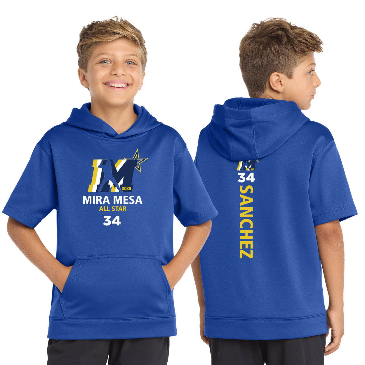 MMLL 26 ALL-STARS LOGO YOUTH PERFORMANCE FLEECE SHORT SLEEVE HOODED PULLOVER