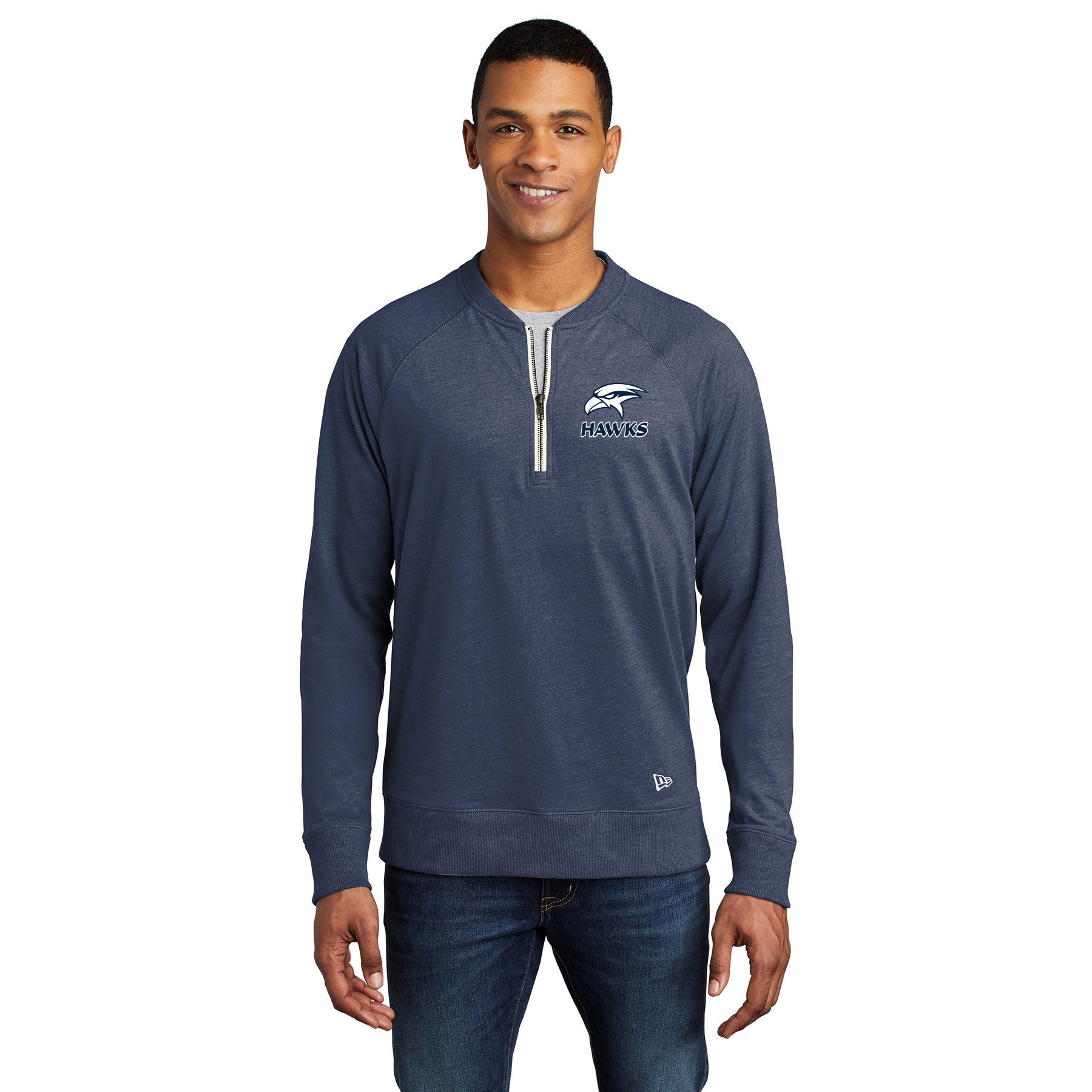 HAWKS BASEBALL LEFT CHEST EMBROIDERY NEW ERA ¨ SUEDED COTTON BLEND 1/4-ZIP PULLOVER