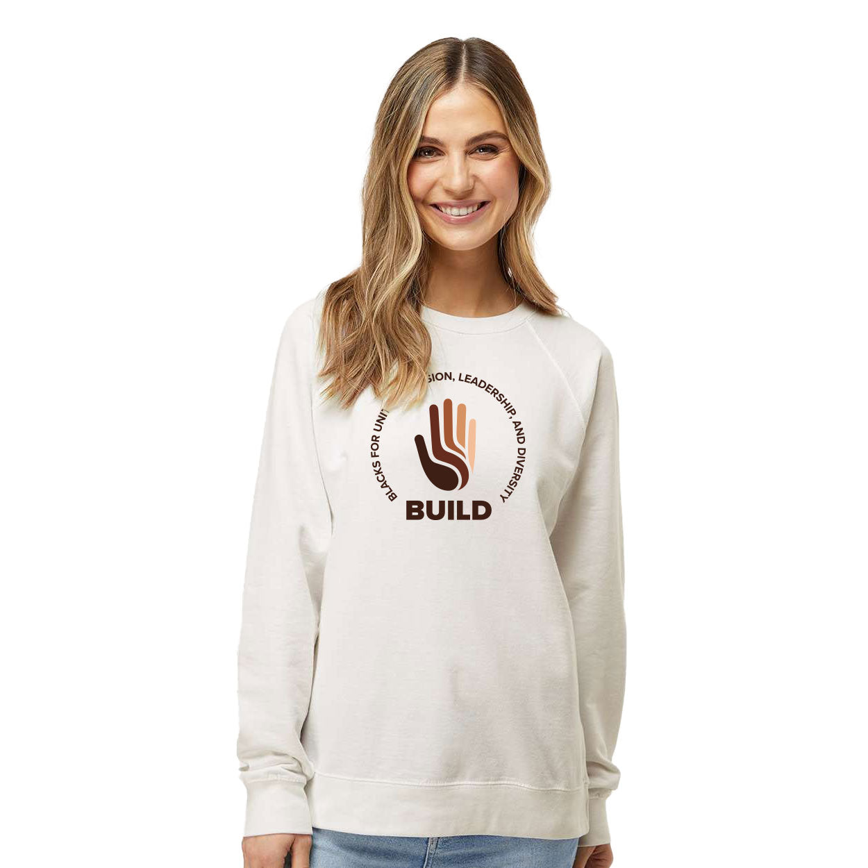 BUILD LOGO LIGHTWEIGHT LOOPBACK TERRY CREWNECK SWEATSHIRT