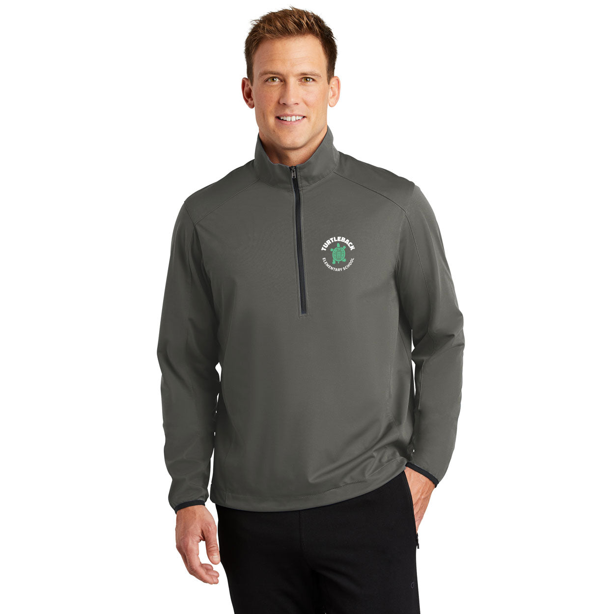 TURTLEBACK ELEMENTARY EMBROIDERED LOGO ACTIVE 1/2-ZIP SOFT SHELL JACKET