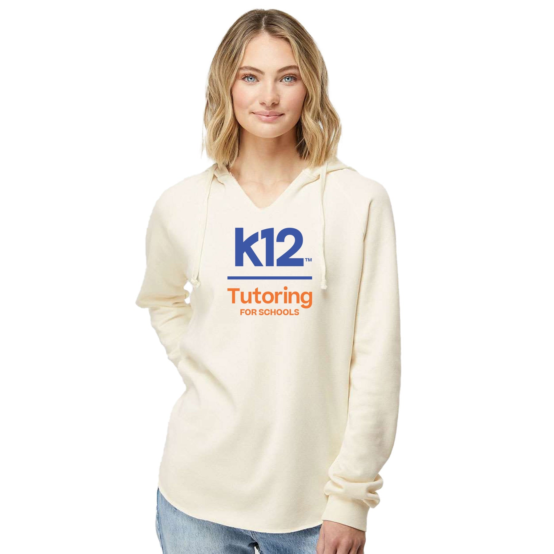 K12 TUTORING FOR SCHOOLS LOGO WOMENÕS LIGHTWEIGHT CALIFORNIA WAVE WASH HOODED SWEATSHIRT