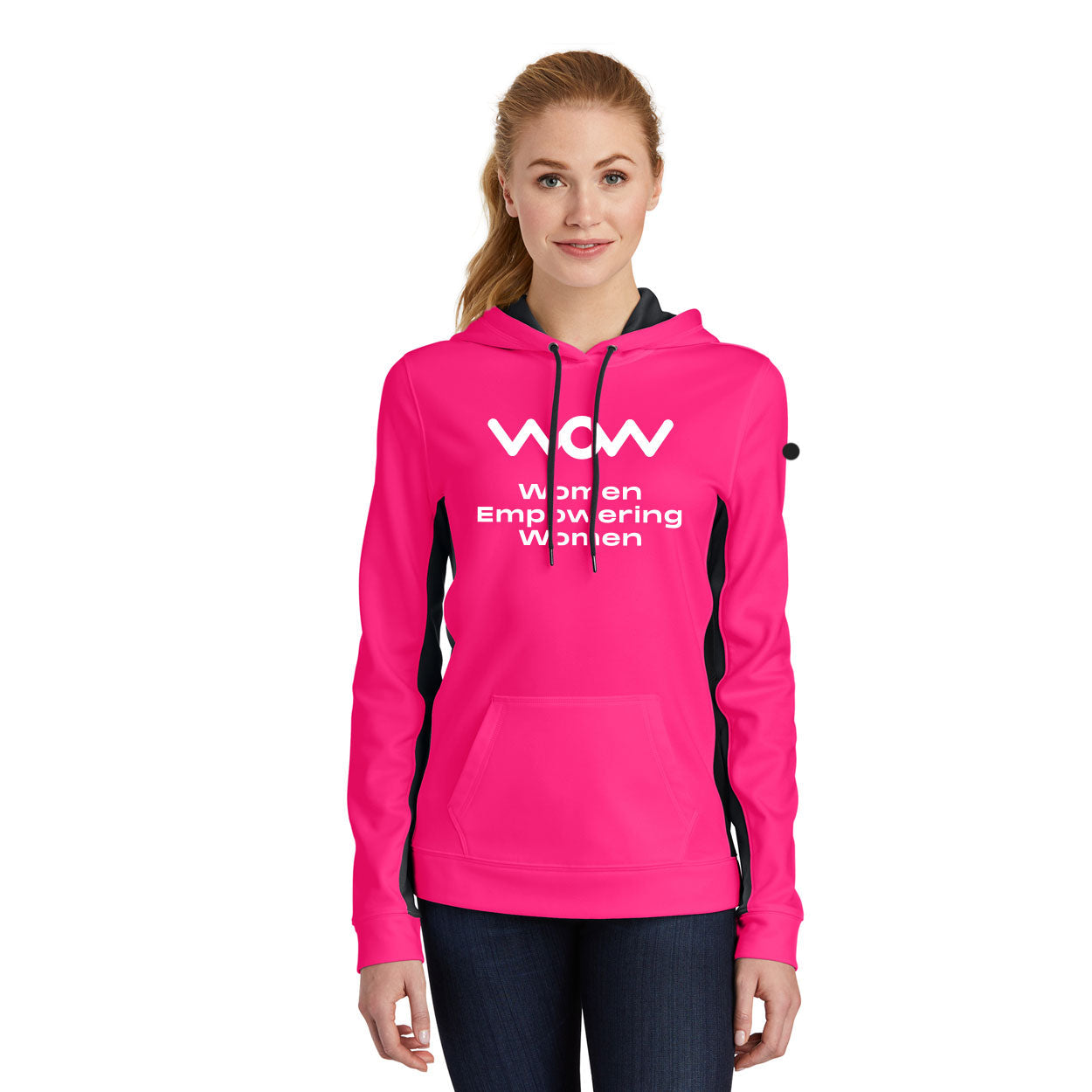 WOW WICKING FLEECE COLORBLOCK HOODED PULLOVER - FULL LOGO