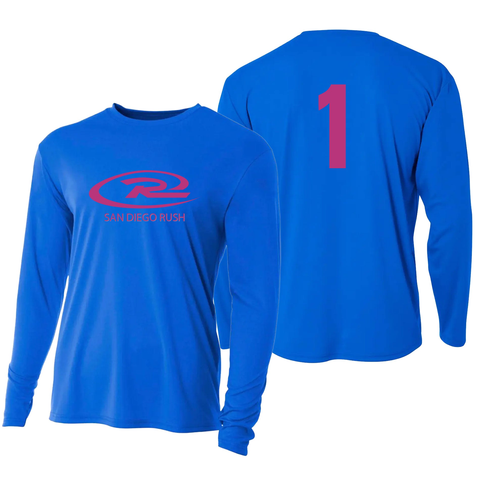 SD RUSH LOGO PERFORMANCE LONG SLEEVE TEE - PINK NUMBERS