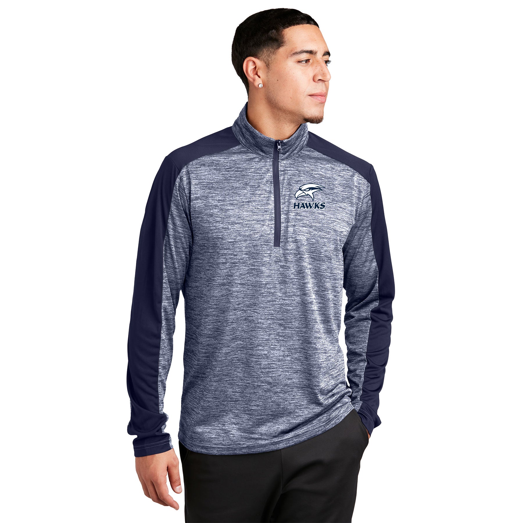 HAWKS BASEBALL LEFT CHEST EMBROIDERY POSICHARGE ELECTRIC HEATHER COLORBLOCK 1/4-ZIP PULLOVER. ST397