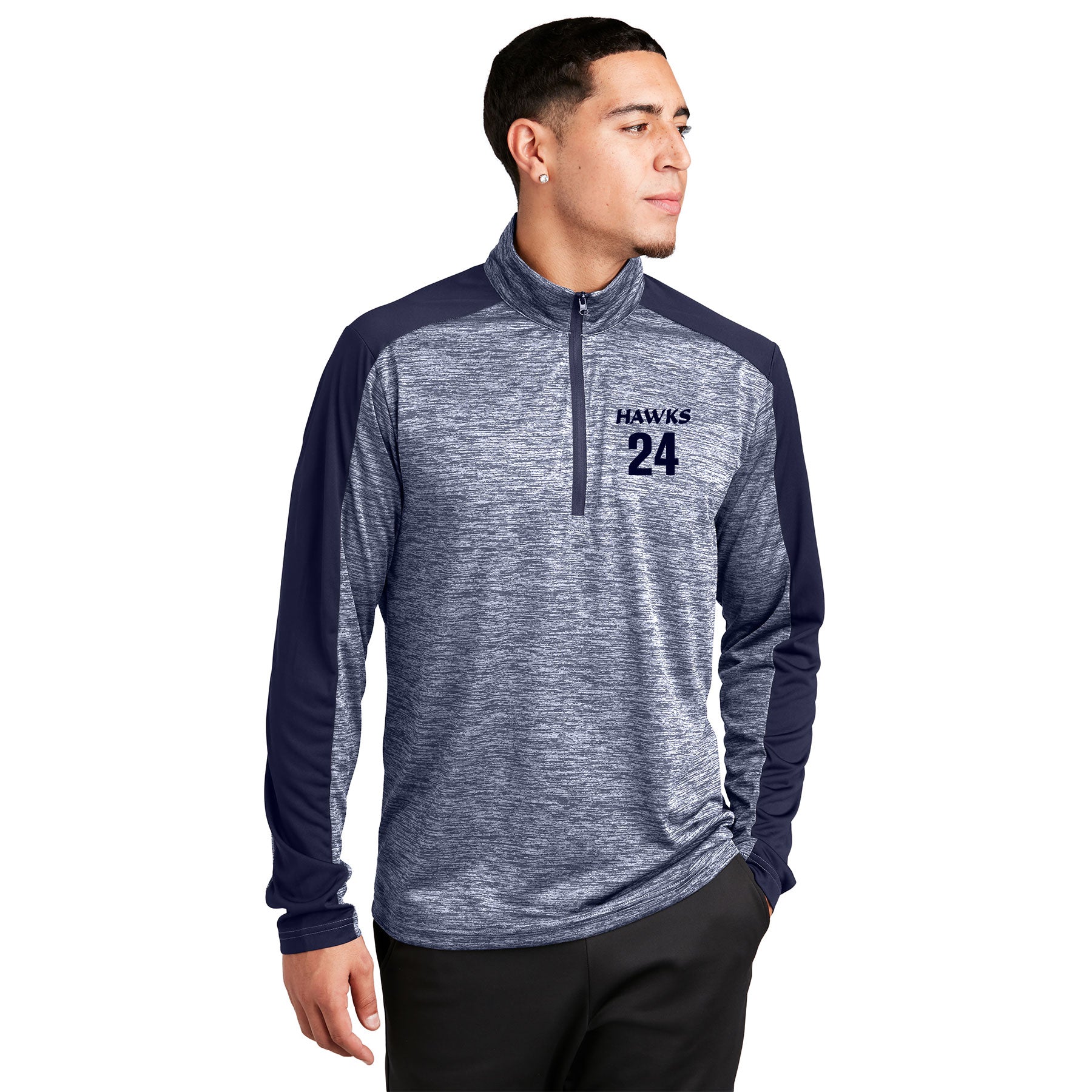 HAWKS BASEBALL LEFT CHEST EMBROIDERY POSICHARGE ELECTRIC HEATHER COLORBLOCK 1/4-ZIP PULLOVER. ST397