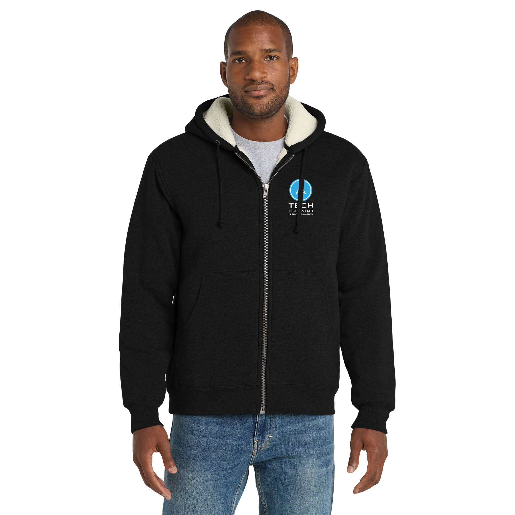 TECH ELEVATOR LOGO HEAVYWEIGHT SHERPA-LINED HOODED FLEECE JACKET