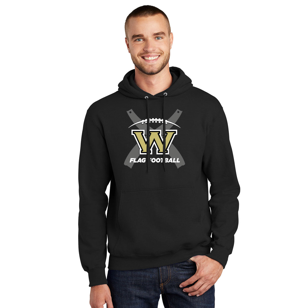 WESTVIEW FLAG FOOTBALL LOGO ESSENTIAL FLEECE PULLOVER HOODED SWEATSHIRT