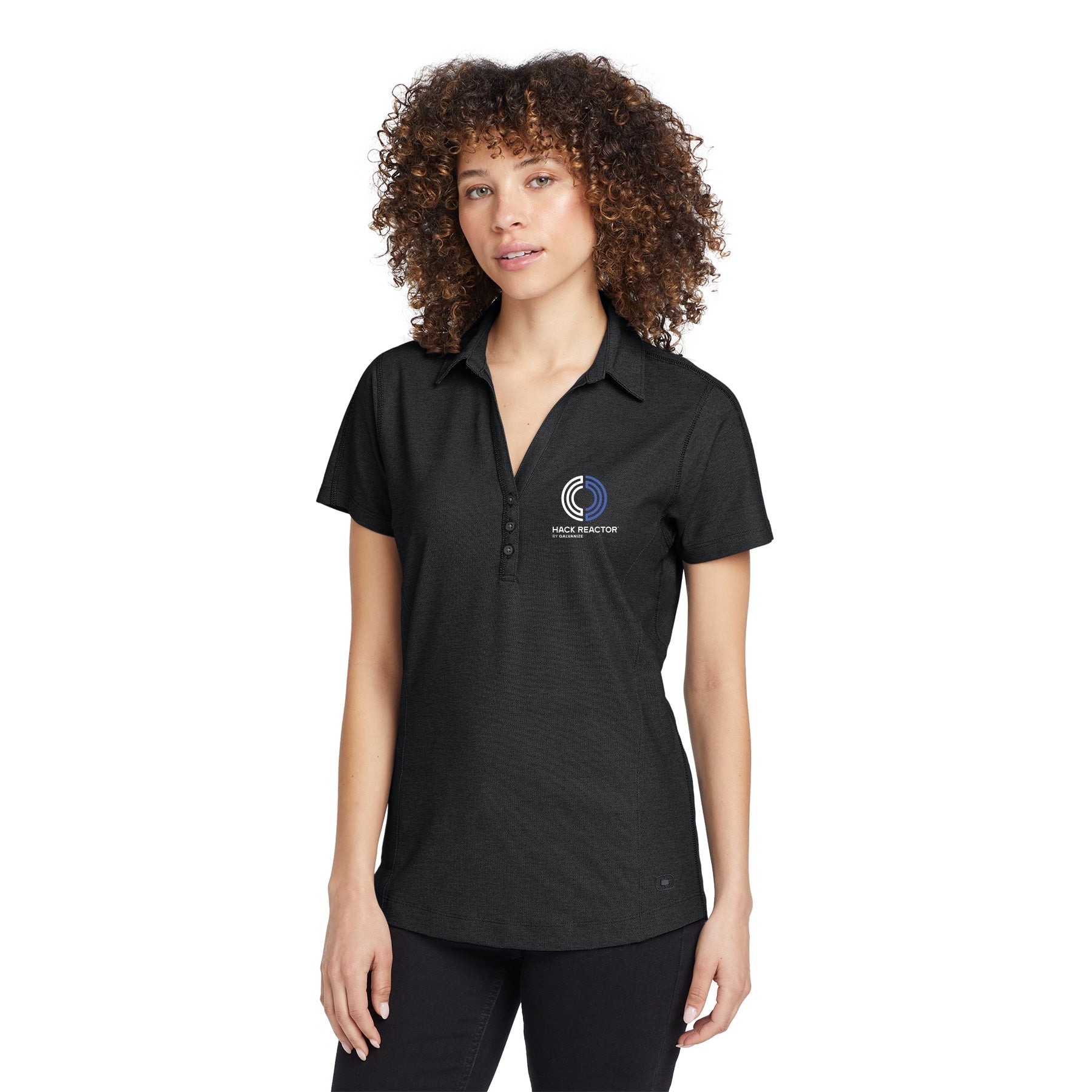 HACK REACTOR LOGO LADIES ONYX POLO - EMBROIDERED