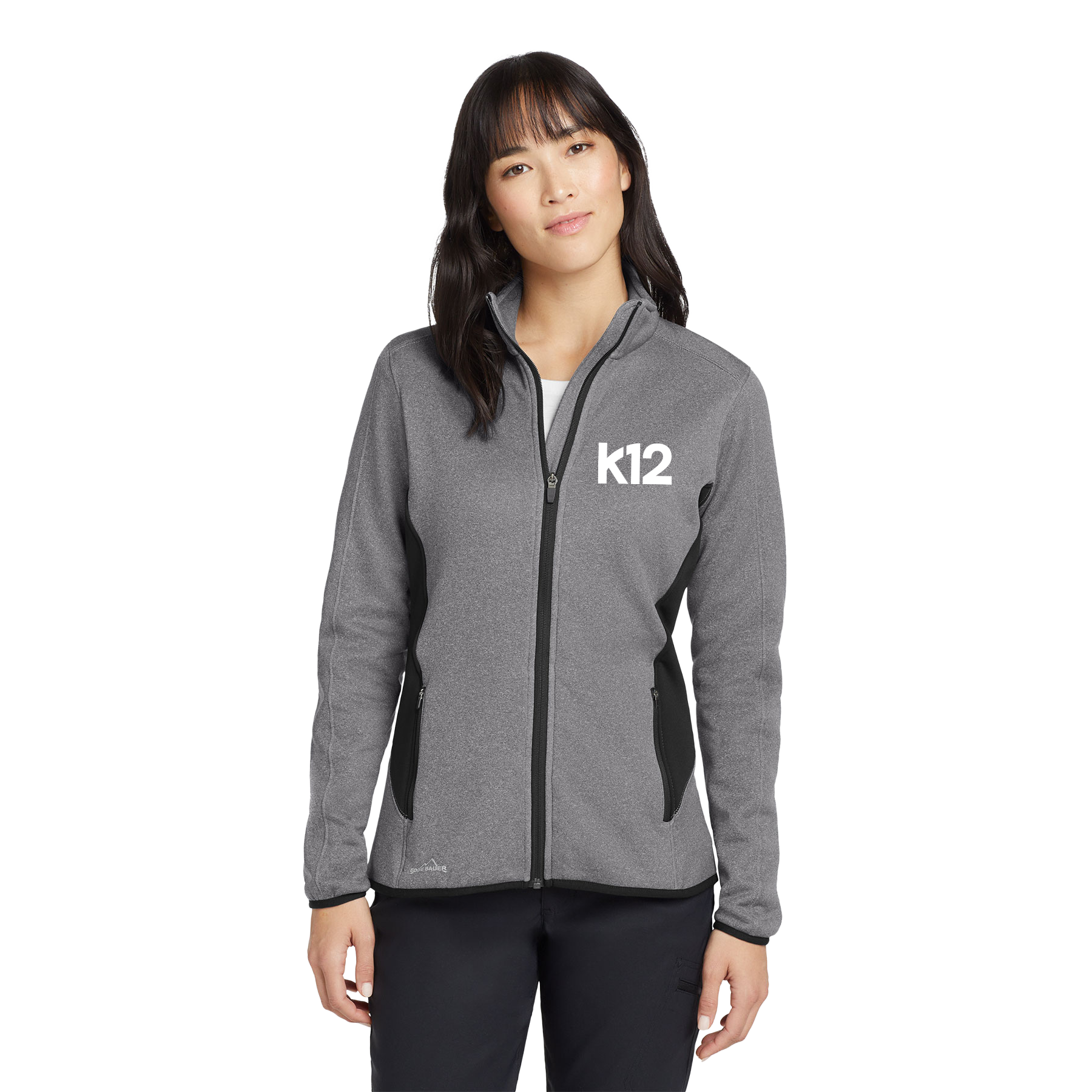 K12 LOGO EDDIE BAUER WOMEN'S FULL-ZIP HEATHER STRETCH FLEECE JACKET