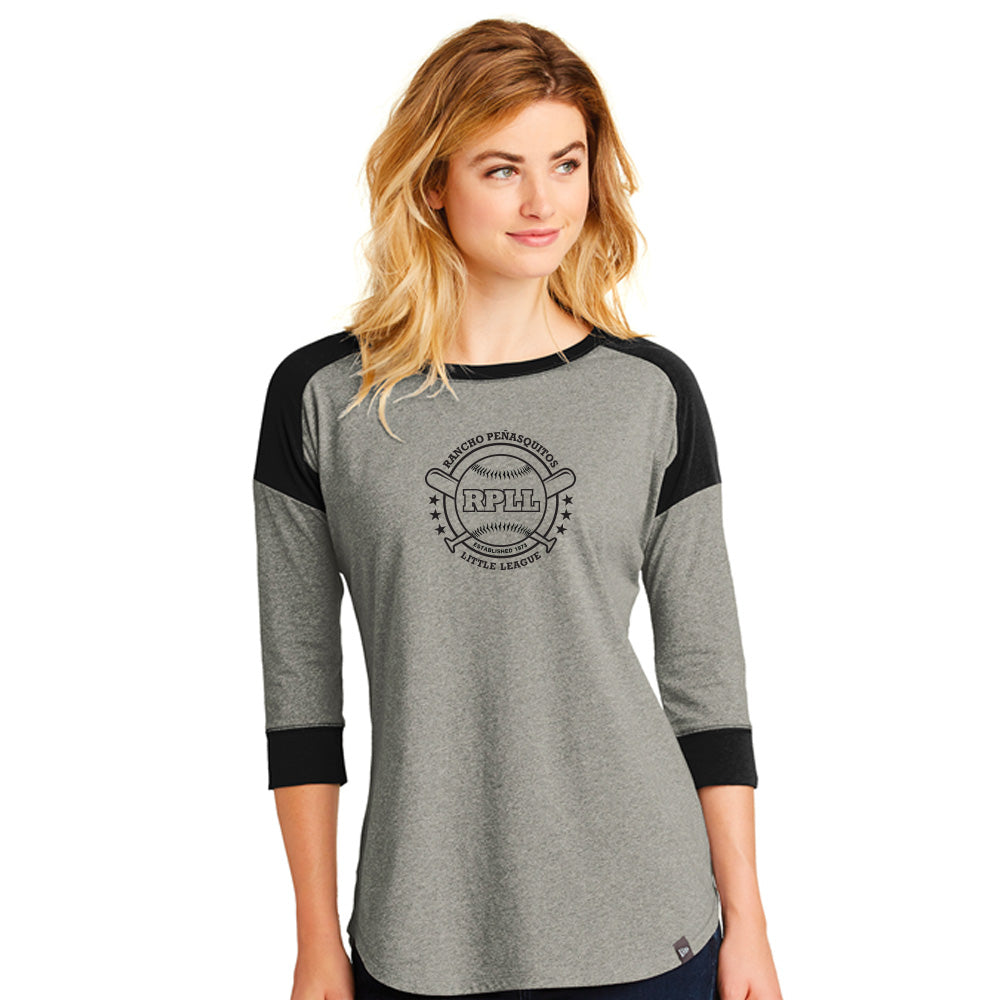 RPLL Women's New Era Ladies Heritage Blend 3/4-Sleeve Baseball Raglan Tee - Black Outline