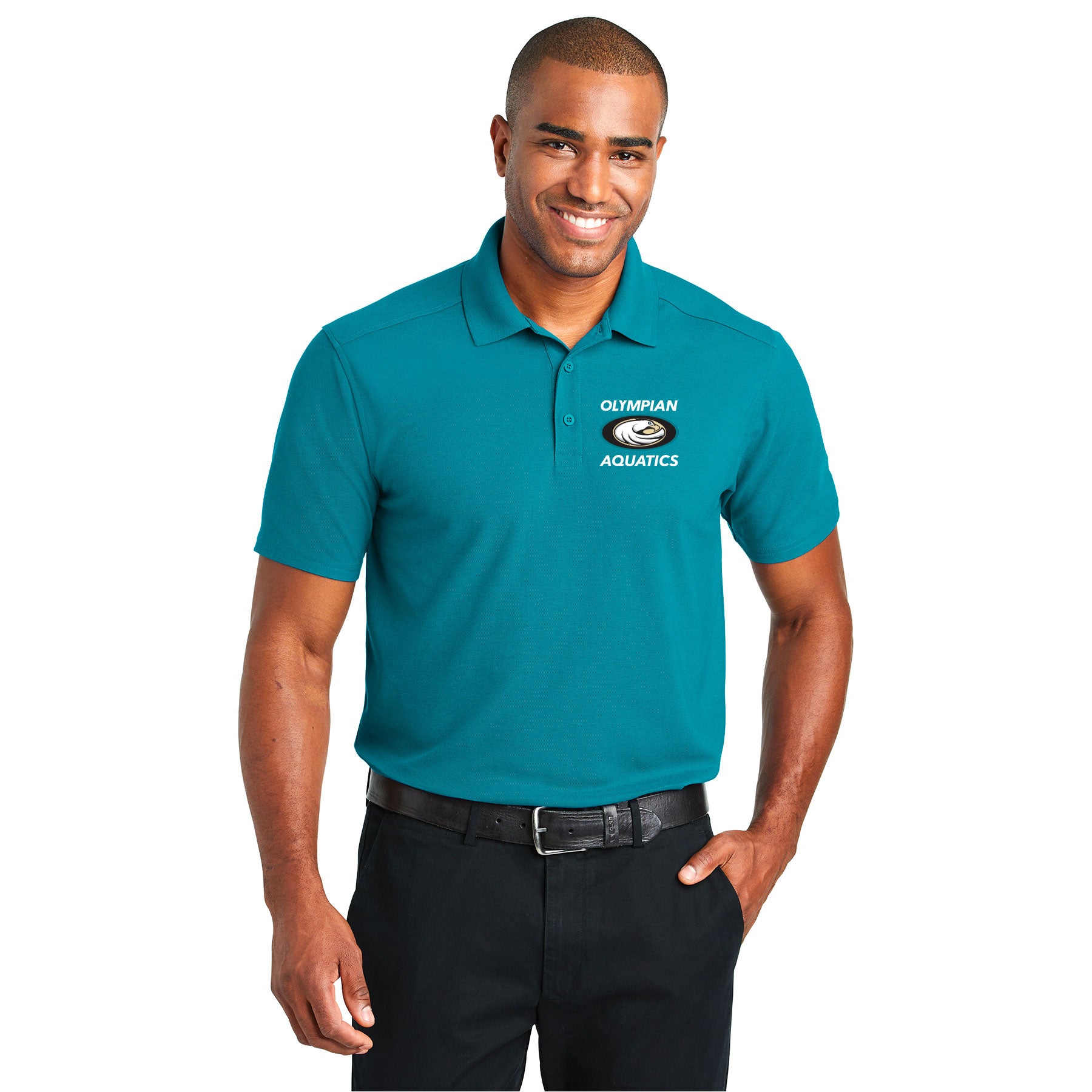 OLYMPIAN AQUATICS STACKED PERFORMANCE PIQUE POLO