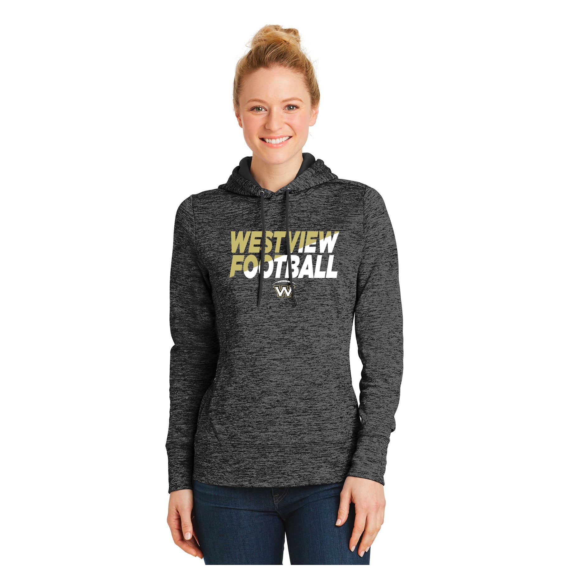 WESTVIEW FOOTBALL SLICE - LADY'S POSICHARGE&#174; ELECTRIC HEATHER FLEECE HOODED PULLOVER