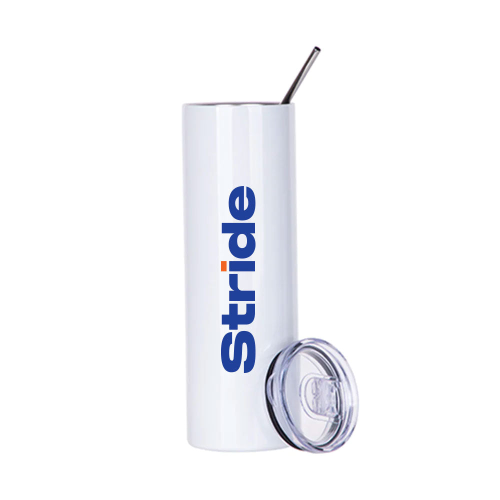 STRIDE LOGO STAINLESS STEEL SKINNY TUMBLER - 20OZ - WHITE - CLEAR LID AND STRAW