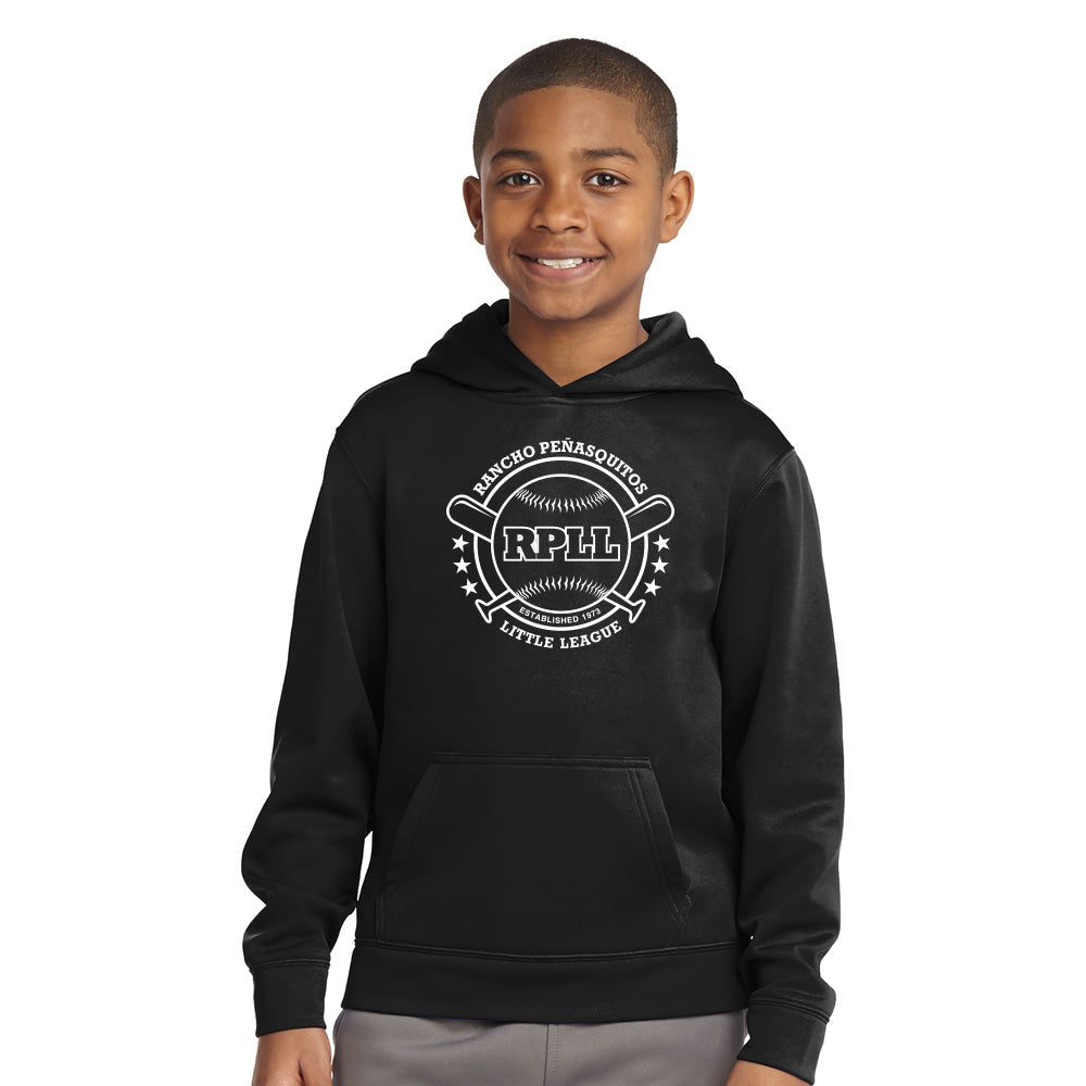 RPLL Youth Wicking Fleece Hooded Pullover - White Outline
